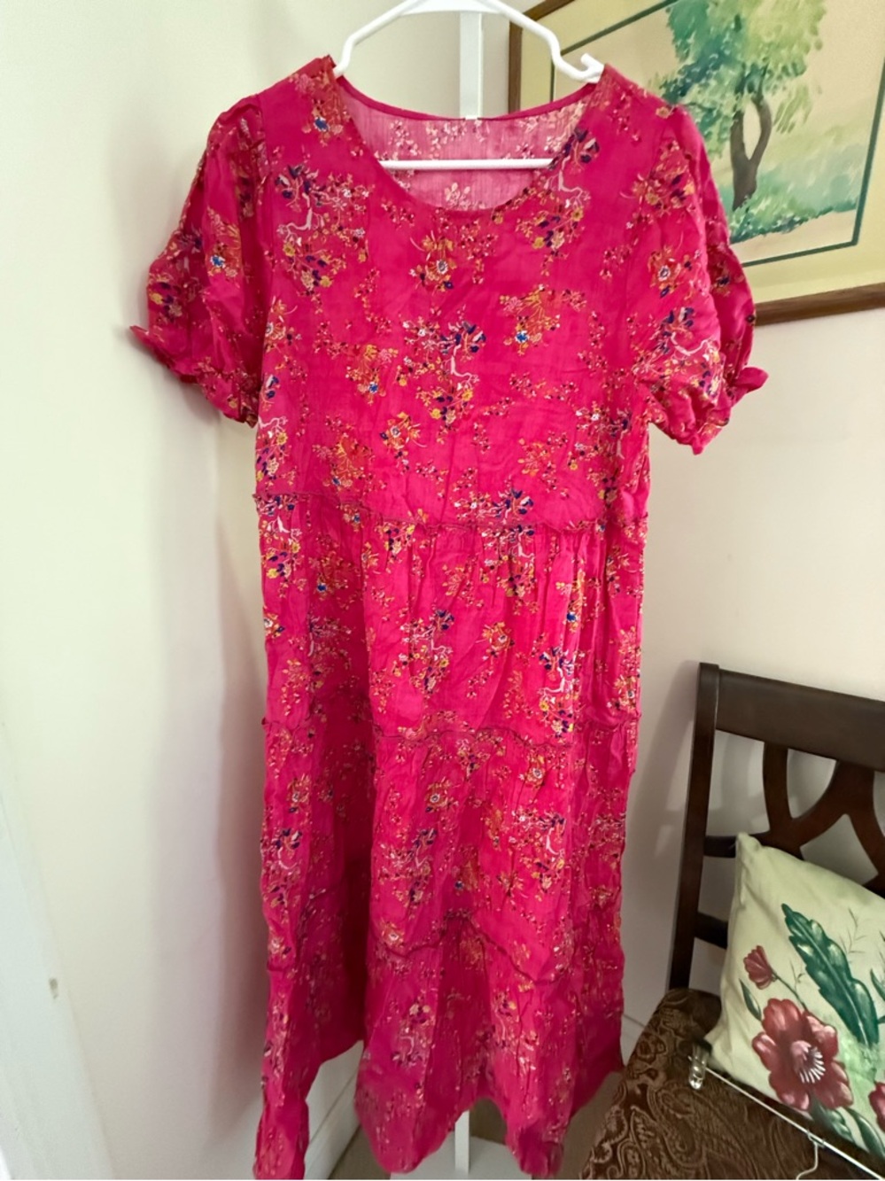 Yesno Floral Deep Pink Maxi Dress Short Sleeve . NWT. Size Medium.